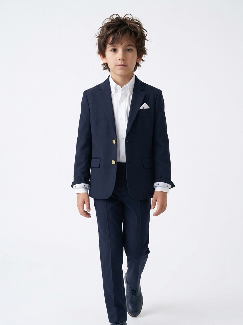Tommy Hilfiger Boys Alexander Bi-Stretch Blazer Navy Blue Size 6 EUC